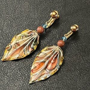 Faceted Crystal, Goldstone Bead & Origami   Paper Screw Back Clip On Earrings